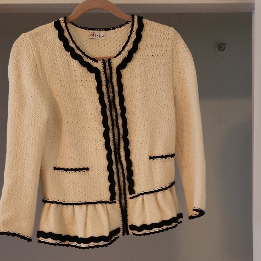 Valentino Cream and Black Scalloped Jacket